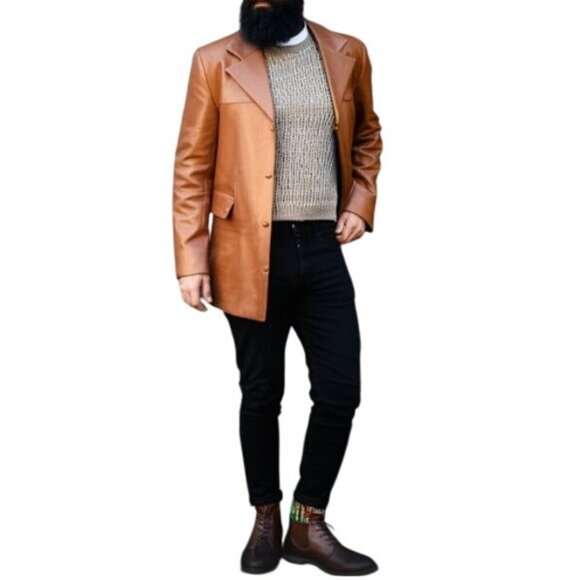 Vintage Other - Vintage 70's Mens Butter Soft Tan Leather Blazer M